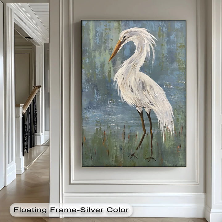 Graceful White Heron – Minimalist Bird Canvas Print - MyPhotoStation