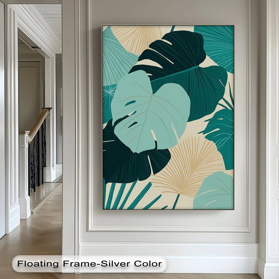 Tropical Oasis – Teal and Beige Monstera Canvas Print - MyPhotoStation