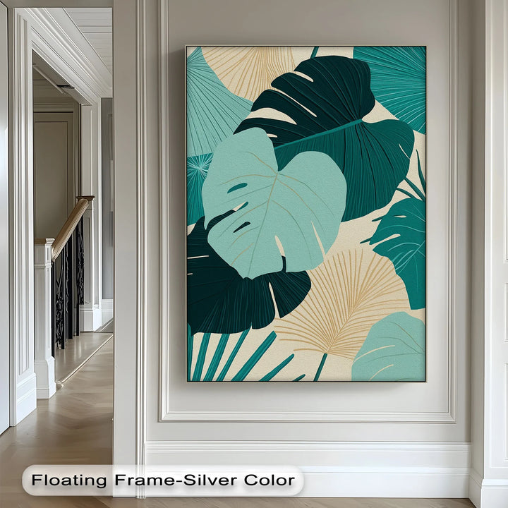 Tropical Oasis – Teal and Beige Monstera Canvas Print - MyPhotoStation