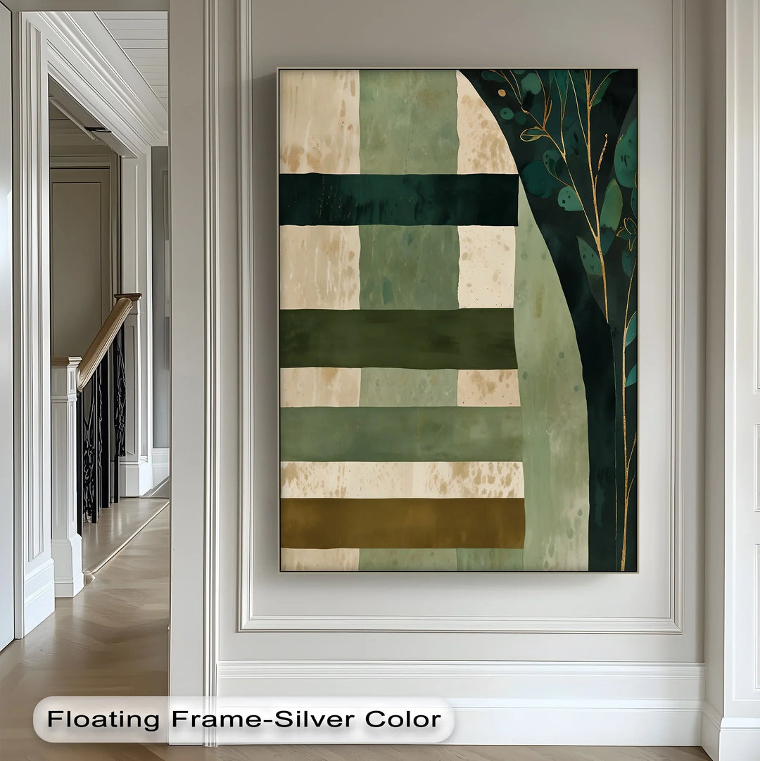 Verdant Tapestry – Botanical Stripe Abstract Canvas Print - MyPhotoStation
