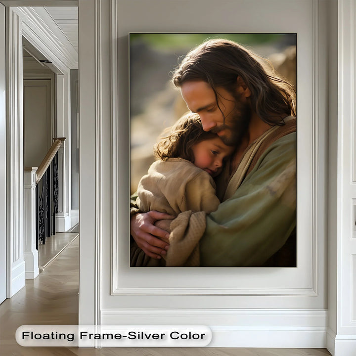 Sacred Shelter – Jesus Embracing a Child Canvas Print - MyPhotoStation