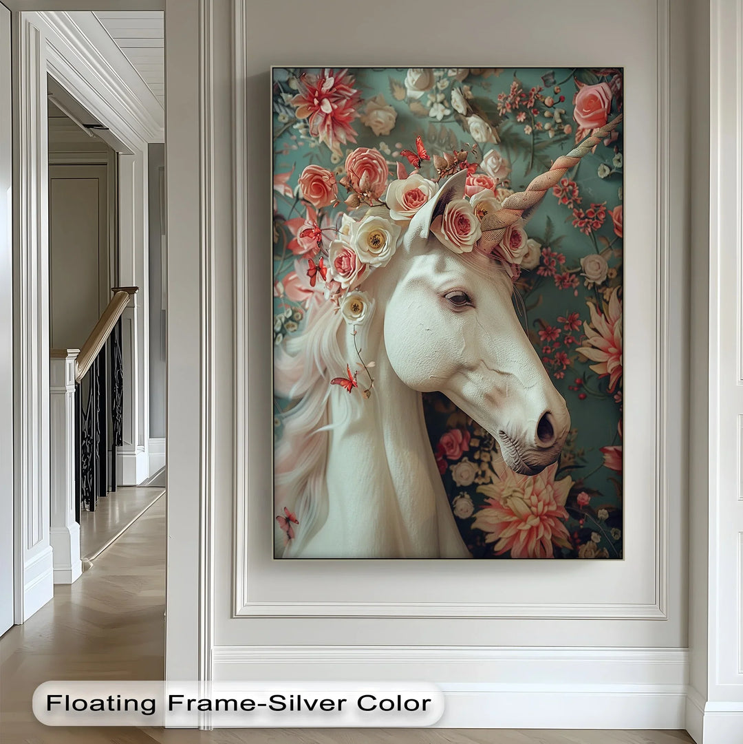 Romantic Fantasy Portrait with Roses and Butterflies - Animal Canvas Print - MyPhotoStation