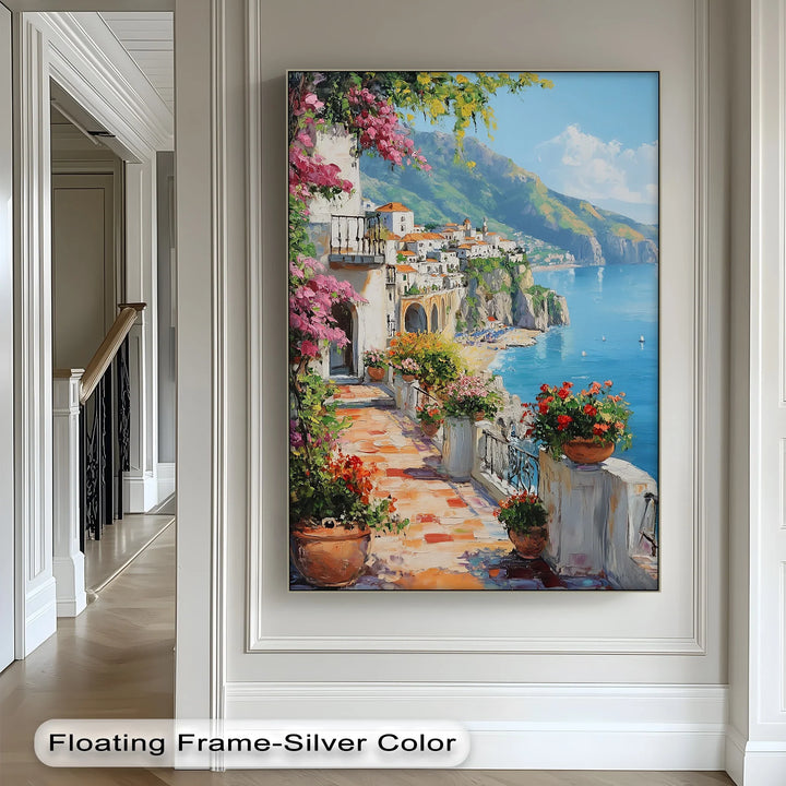 Amalfi Terrace Bloom – Coastal Italian Balcony Canvas Print - MyPhotoStation