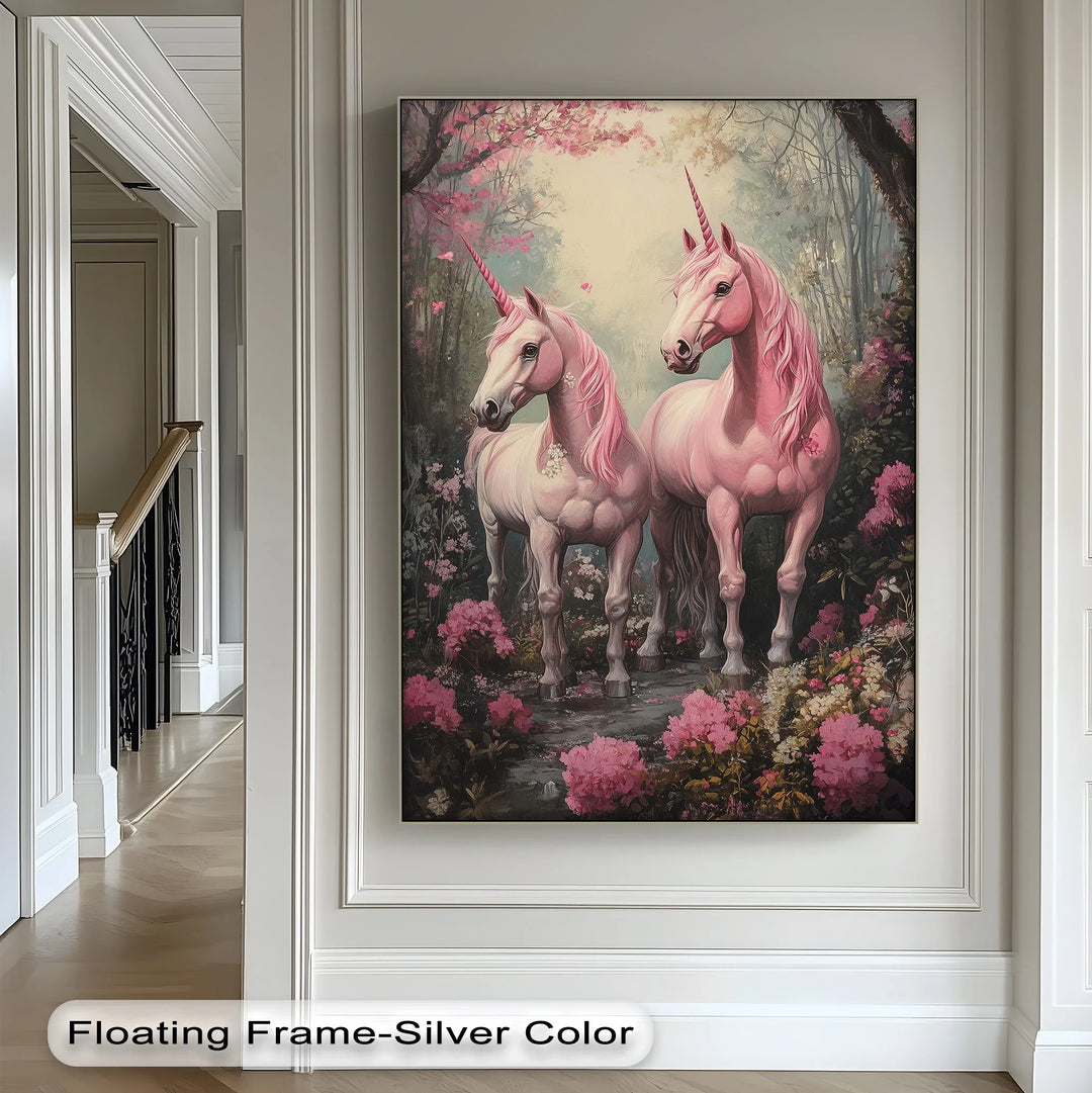 Pink Unicorns in Enchanted Forest - Animal Canvas Print - MyPhotoStation