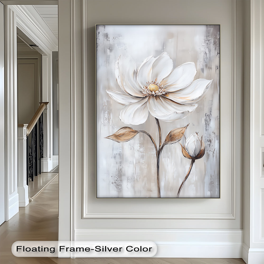 Tranquil Bloom – elegant beige floral canvas wall art

