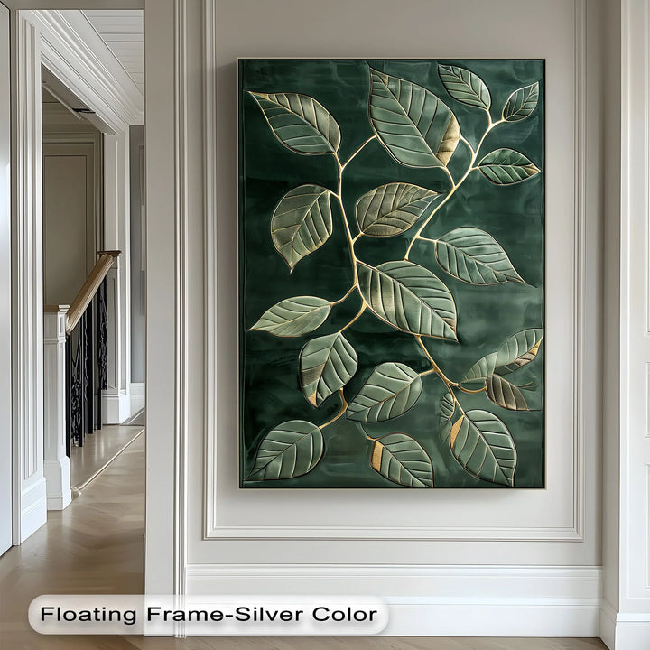 Golden Vein Harmony – Dark Green Leaf Canvas Print - MyPhotoStation