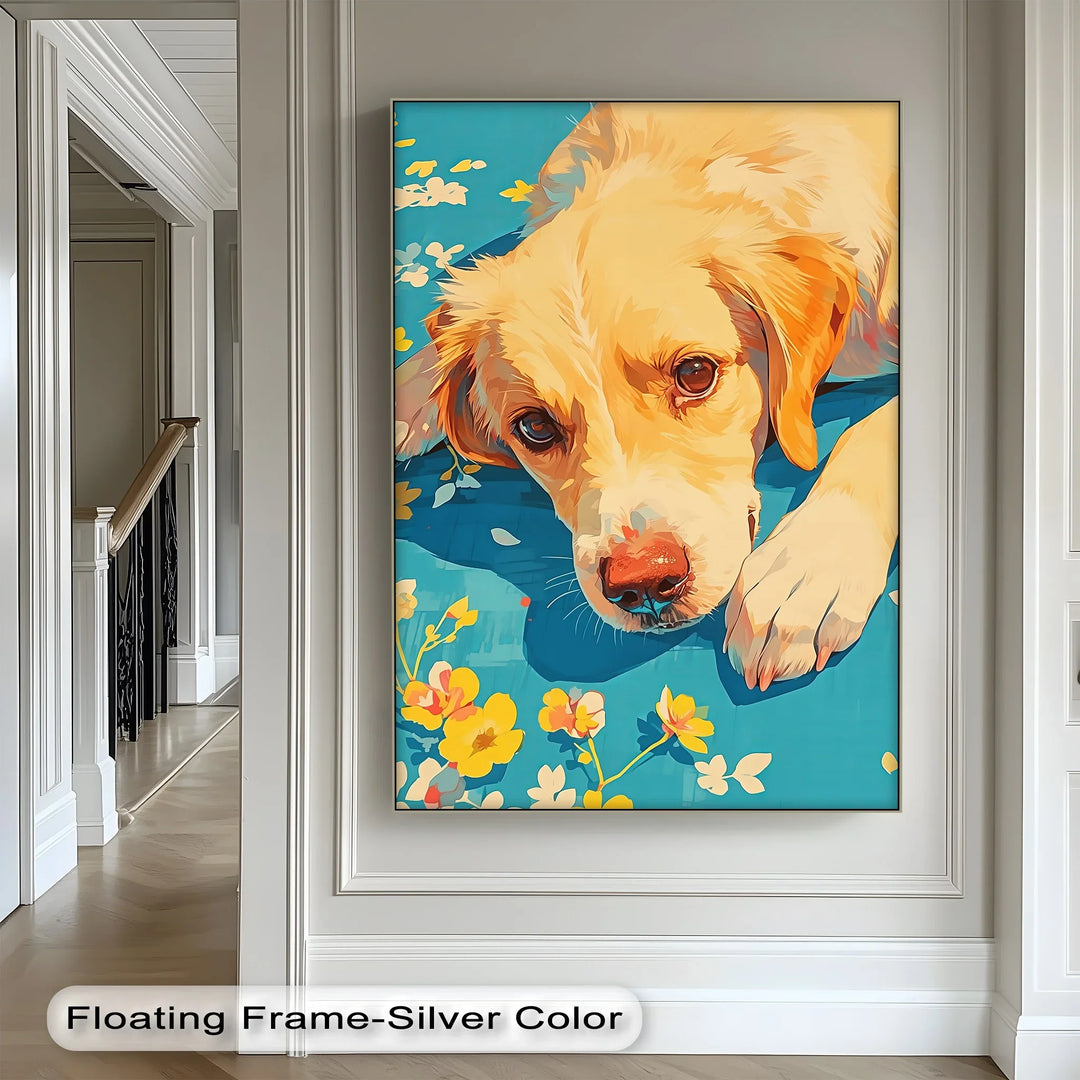 Sunlit Gaze – Playful Floral Dog Portrait Puppies Canvas Print - MyPhotoStation