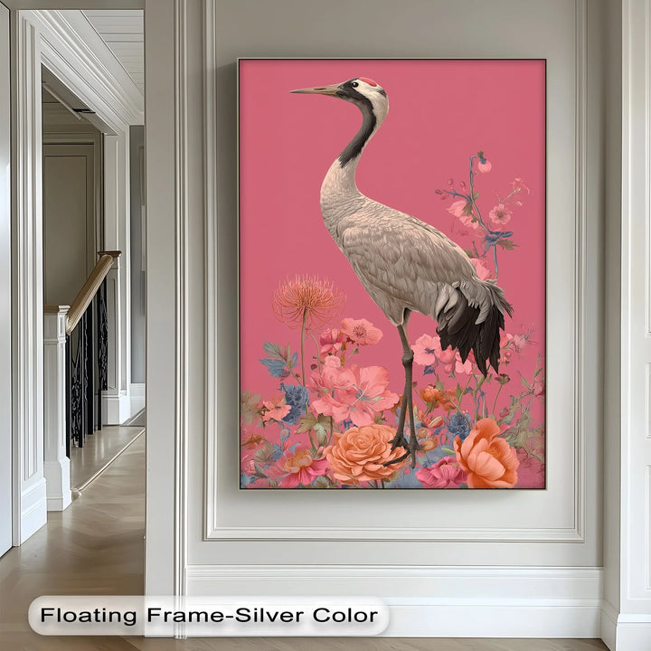 Elegant Crane Among Blossoms – Nature-Inspired Bird Canvas Print - MyPhotoStation