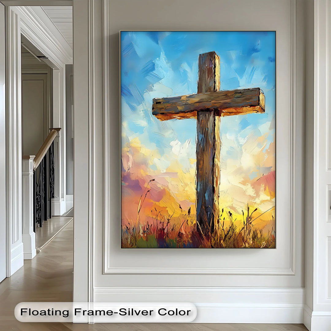 Divine Light – Wooden Cross at Sunrise Canvas Print - MyPhotoStation
