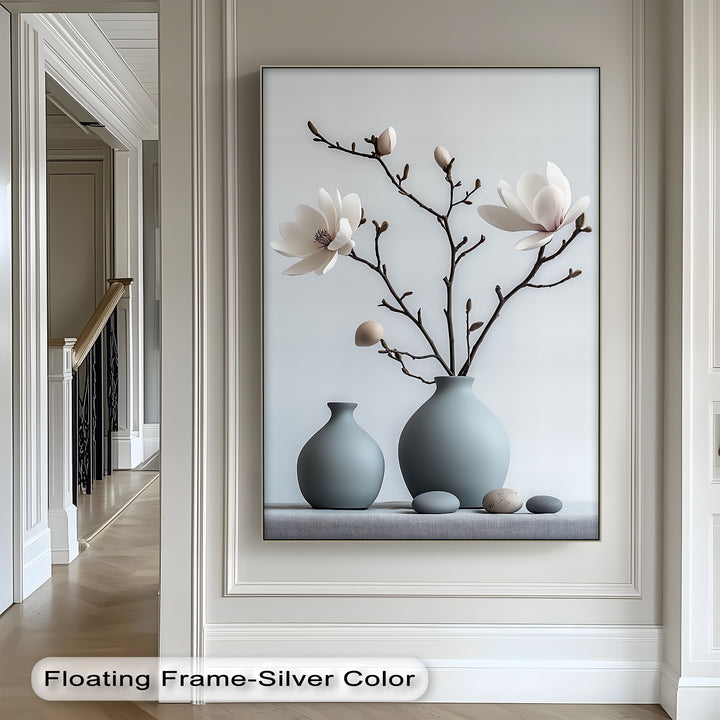 Minimalist Magnolia Harmony – Soft White Floral Canvas Print