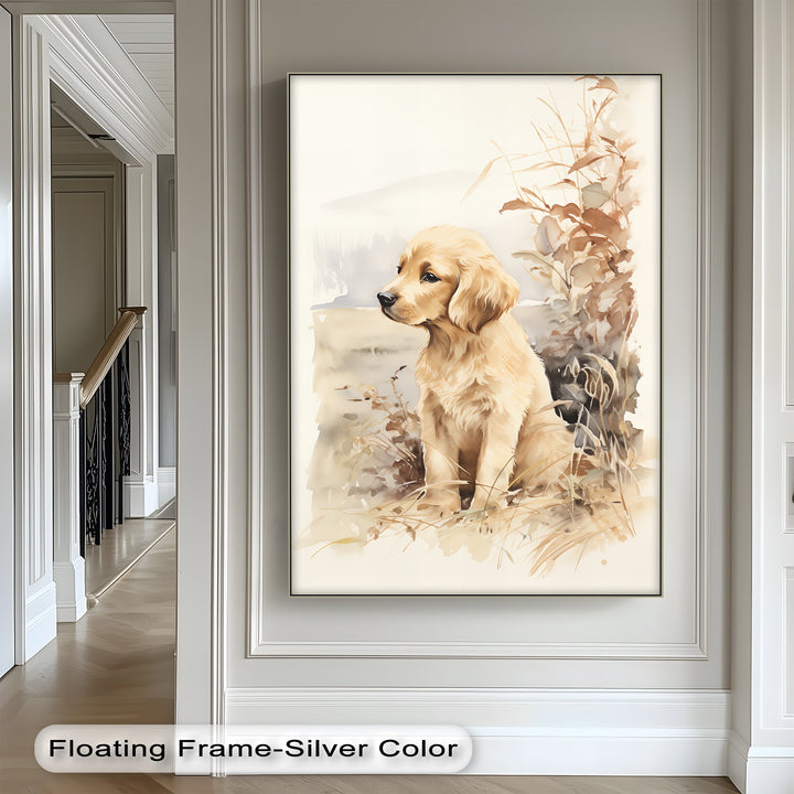 Golden Retriever in Autumn Light – Vintage Style Puppies Canvas Print