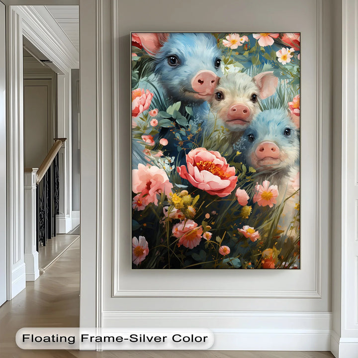 Blossom Companions – Piglets Among Spring Blooms Animal Canvas Print - MyPhotoStation