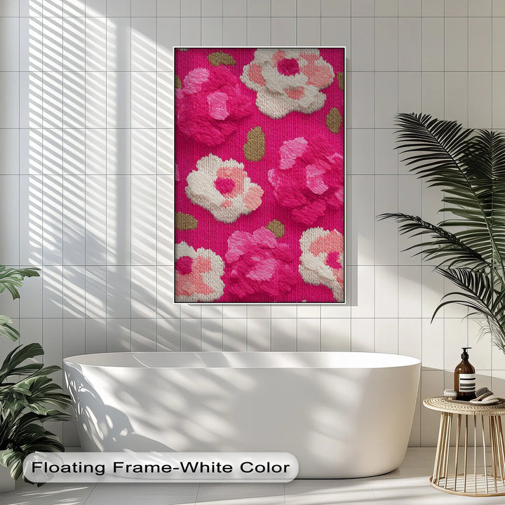 Bold Pink Floral Knit Pattern – Modern Yarn Texture Canvas Print - MyPhotoStation