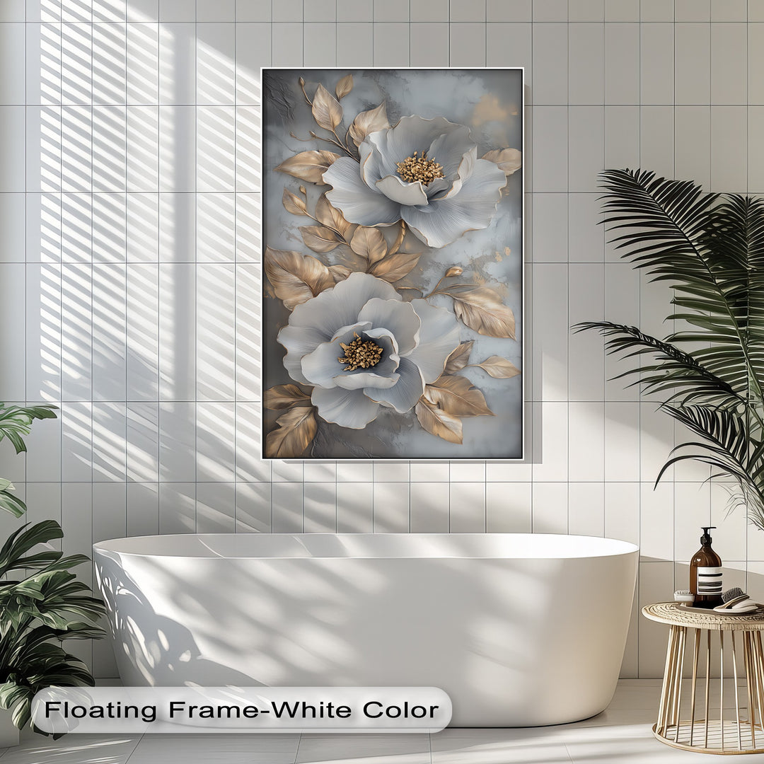 Metallic Petal Elegance – Gold and Silver Floral Canvas Print