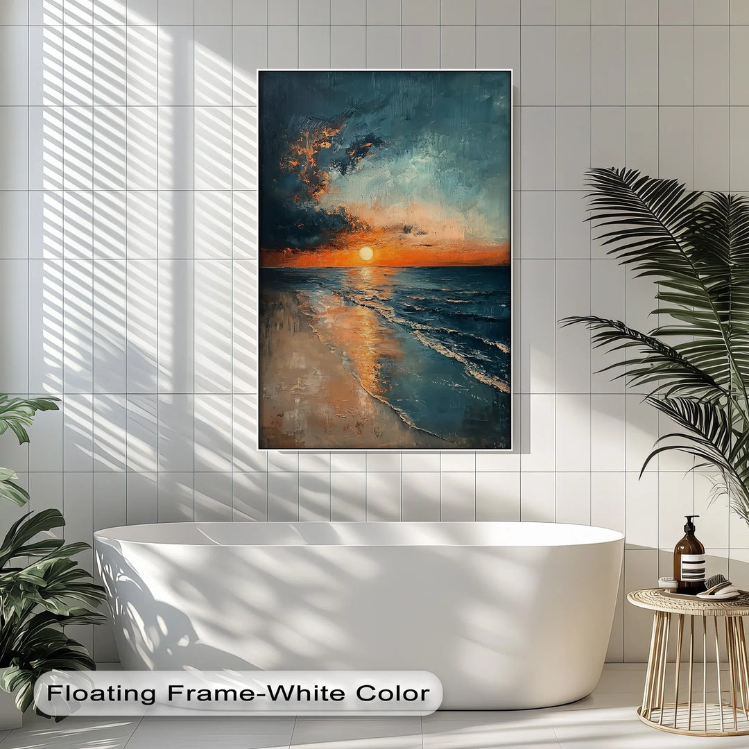 Sunset Serenity Over Ocean Shore – Tranquil Seascape Canvas Print - MyPhotoStation