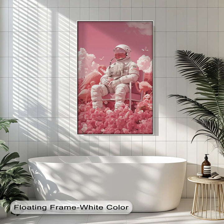 Pink Astronaut in a Flamingo Garden – Surreal Space Canvas Print - MyPhotoStation