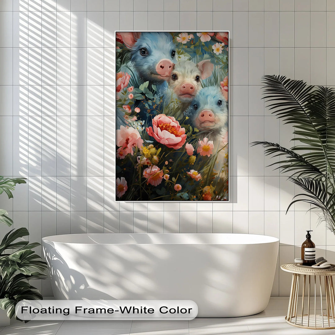 Blossom Companions – Piglets Among Spring Blooms Animal Canvas Print - MyPhotoStation