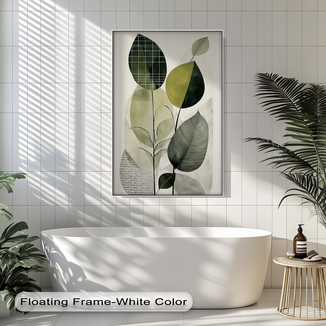 Structured Harmony – Abstract Leaf Shapes in Geometric Overlay Canvas Print