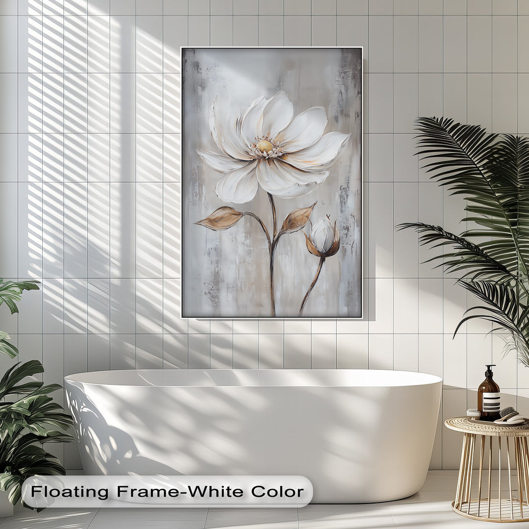 White Petal Blossom with Golden Hints – Elegant Floral Canvas Print