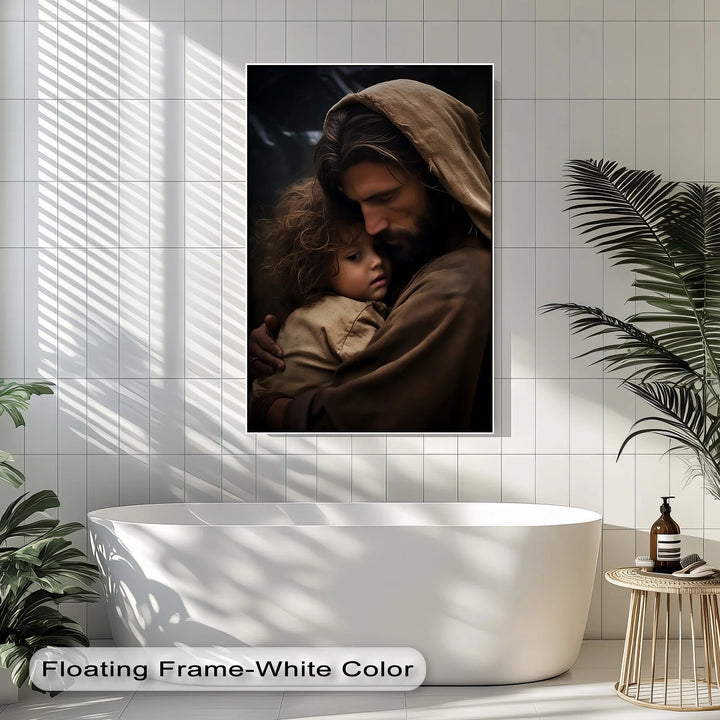 Divine Embrace – Jesus Holding a Child Canvas Print - MyPhotoStation