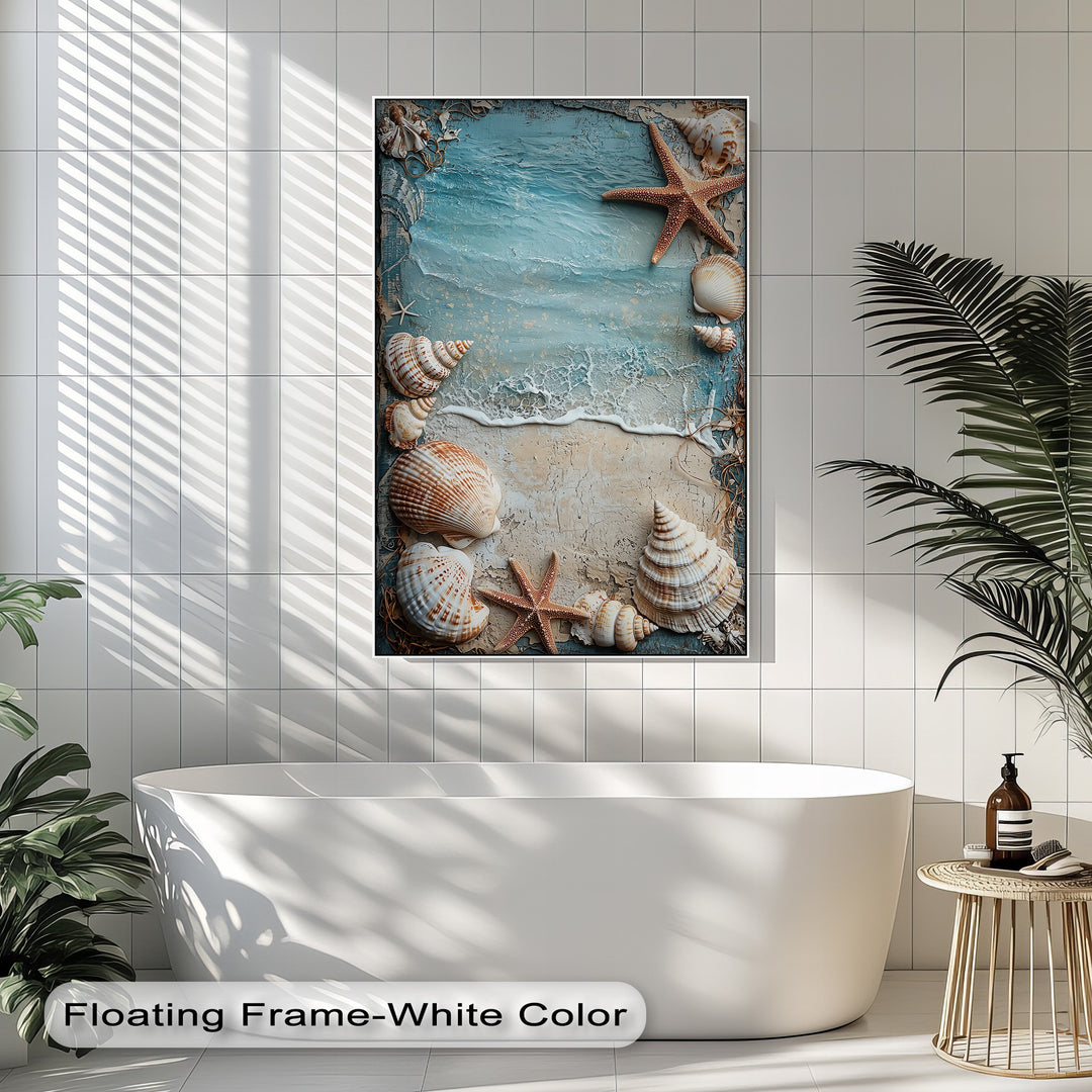 Natural beauty meets style in this framed canvas seashell print.

