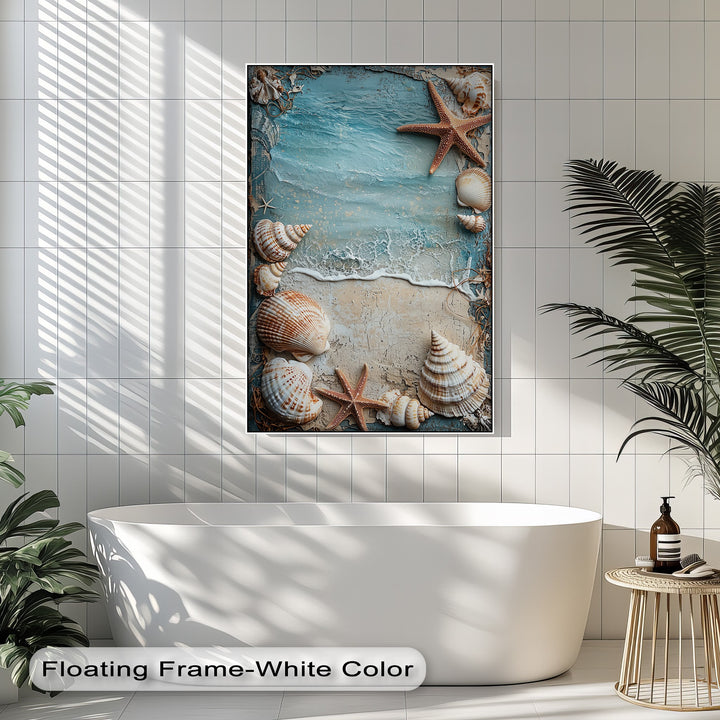 Natural beauty meets style in this framed canvas seashell print.

