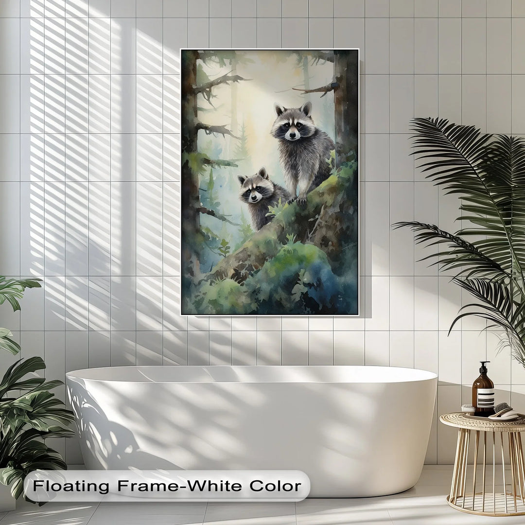 Curious Companions – Raccoons in Forest Animal Canvas Print - MyPhotoStation