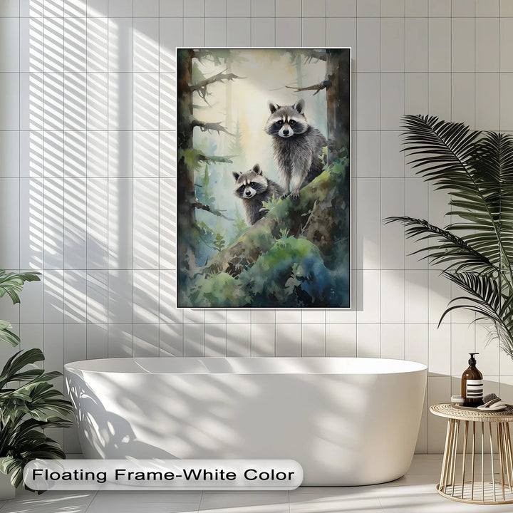 Curious Companions – Raccoons in Forest Animal Canvas Print - MyPhotoStation