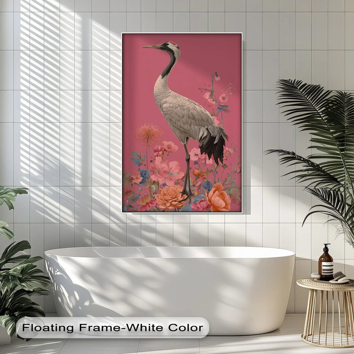 Elegant Crane Among Blossoms – Nature-Inspired Bird Canvas Print - MyPhotoStation