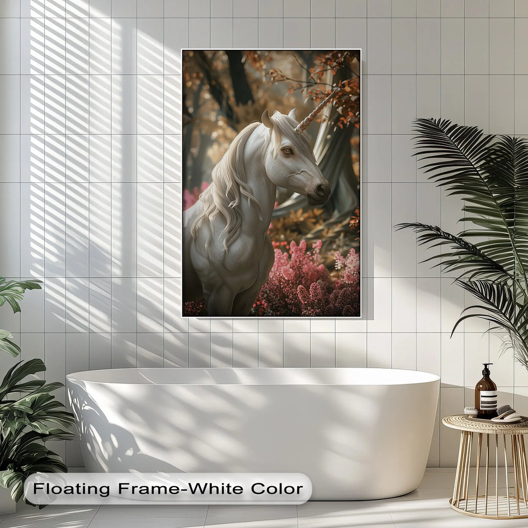 Elegant White Fantasy Horse in Woodland - Animal Canvas Print - MyPhotoStation