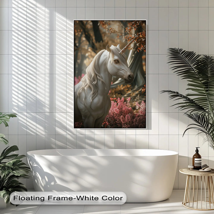 Elegant White Fantasy Horse in Woodland - Animal Canvas Print - MyPhotoStation