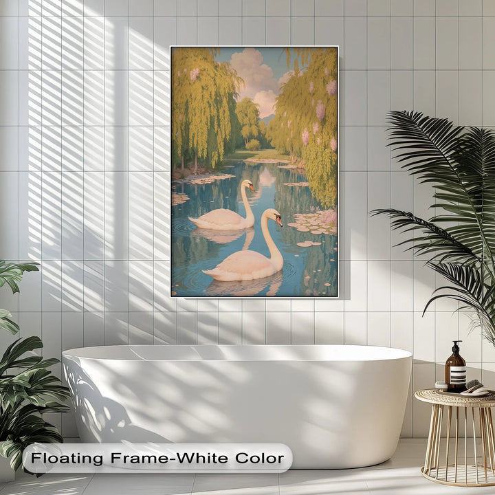Serene Swan Pair on Lily Pond – Nature Animal Canvas Print - MyPhotoStation