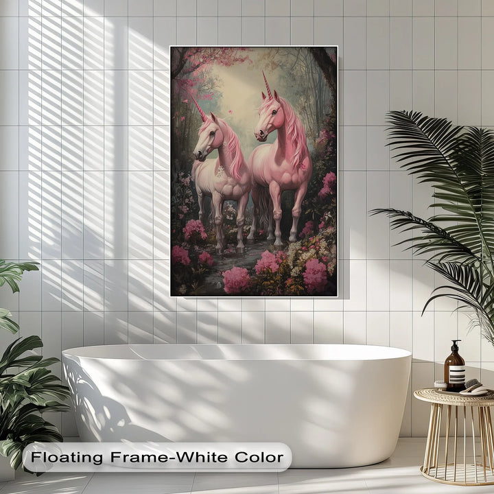 Pink Unicorns in Enchanted Forest - Animal Canvas Print - MyPhotoStation