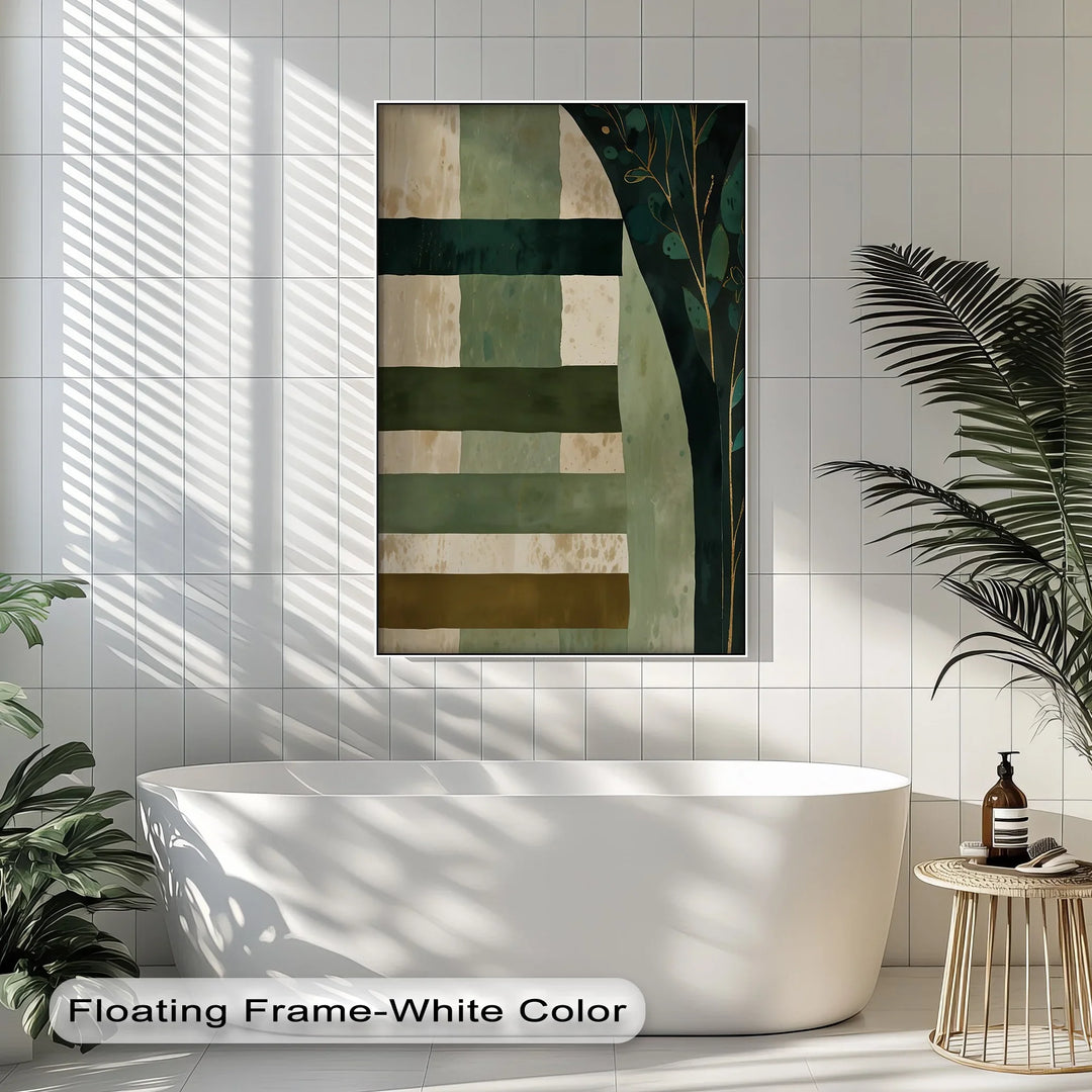 Verdant Tapestry – Botanical Stripe Abstract Canvas Print - MyPhotoStation