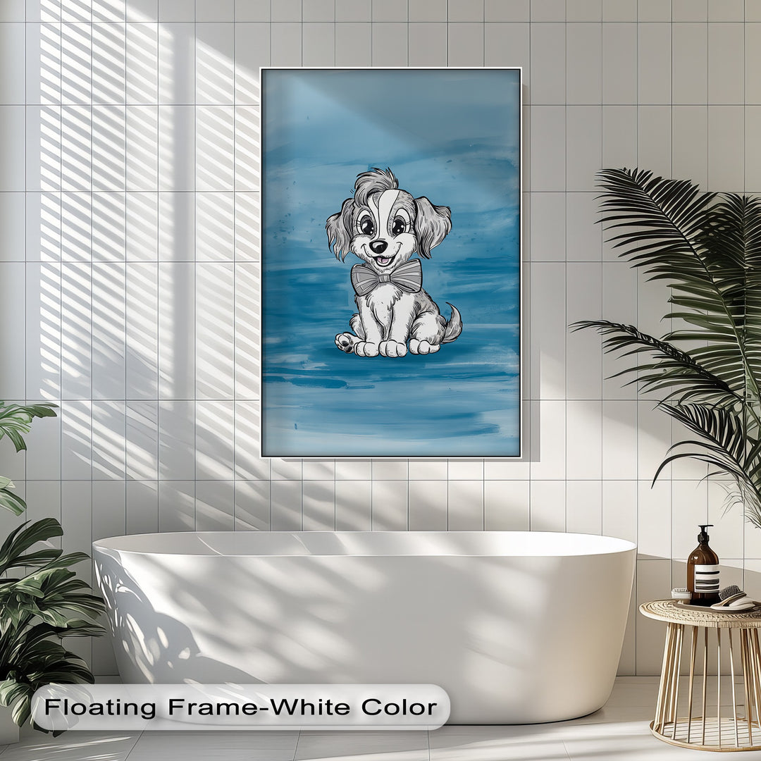 Charming Cartoon Pup with Bowtie - Puppies Canvas Print