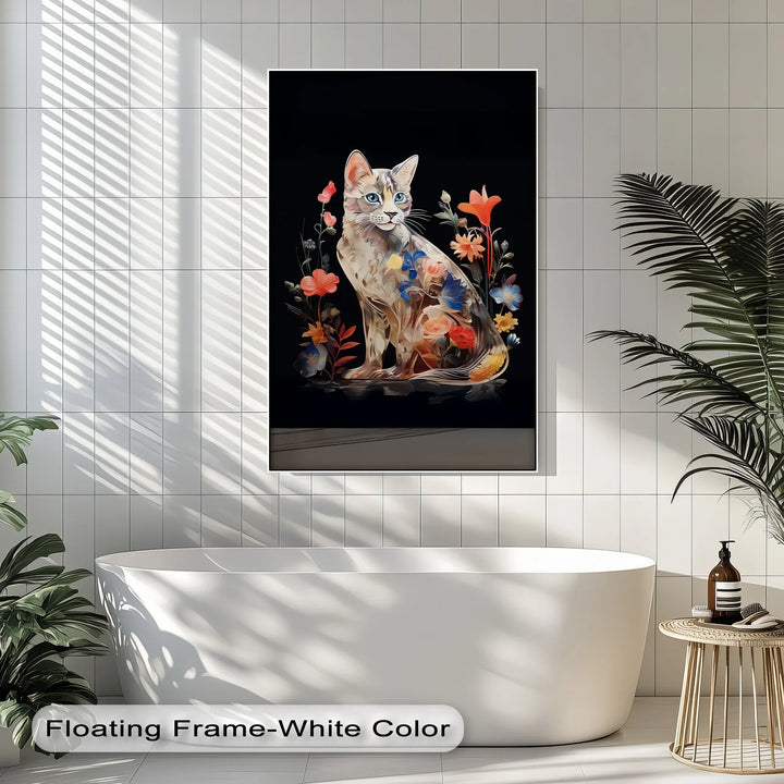 Botanical Gaze – Floral Patterned Cat with Blue Eyes Cat Canvas Print - MyPhotoStation