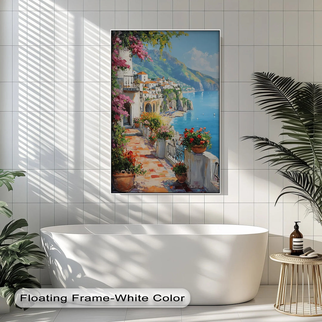 Amalfi Terrace Bloom – Coastal Italian Balcony Canvas Print - MyPhotoStation