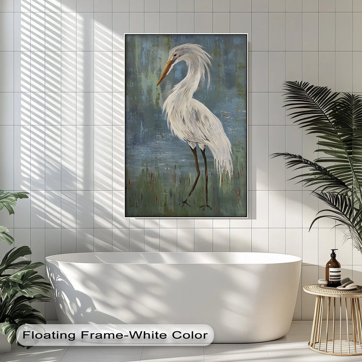 Graceful White Heron – Minimalist Bird Canvas Print - MyPhotoStation