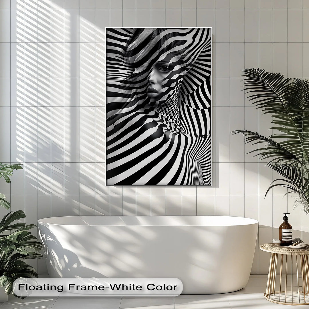 Illusionary Muse – Optical Portrait in Black & White Canvas Print - MyPhotoStation