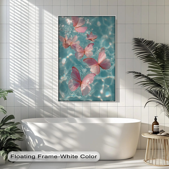 Floating Pink Butterflies Over Water – Dreamy Canvas Print - MyPhotoStation
