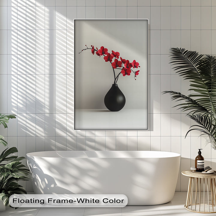 Minimalist Red Orchids in Black Vase – Contemporary Floral Canvas Print