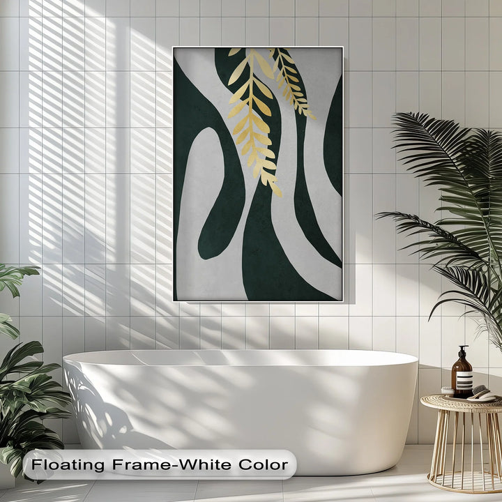 Golden Fern Over Emerald Flow – Minimal Botanical Canvas Print - MyPhotoStation