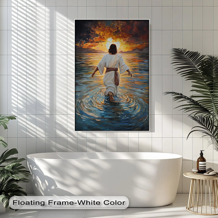 Divine Radiance – Jesus Walking Toward the Sunrise Canvas Print - MyPhotoStation