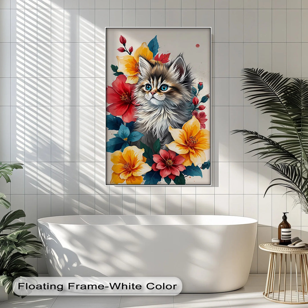 Fluffy Kitten Surrounded by Vibrant Florals - Cat Canvas Print - MyPhotoStation
