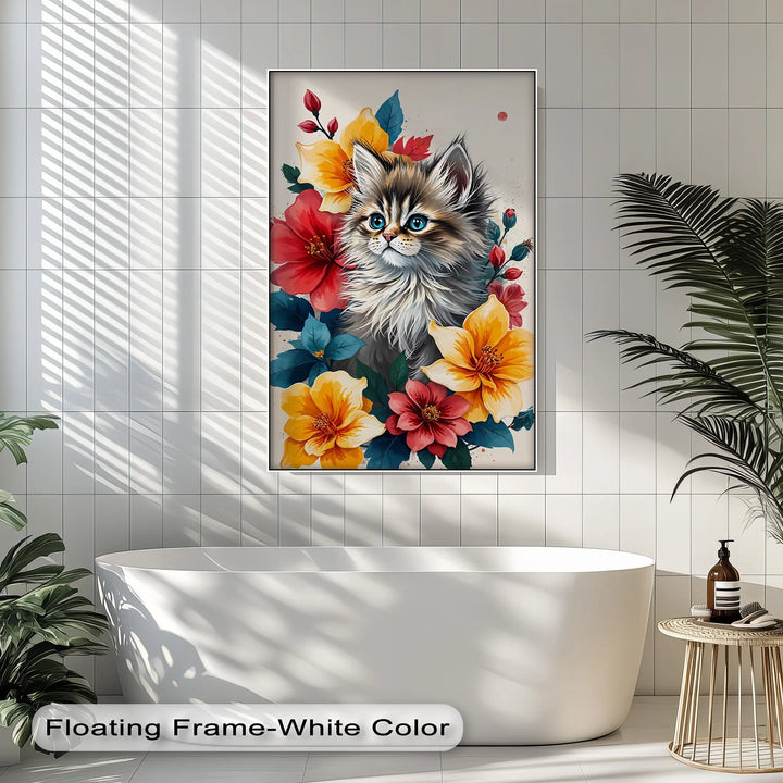 Fluffy Kitten Surrounded by Vibrant Florals - Cat Canvas Print - MyPhotoStation