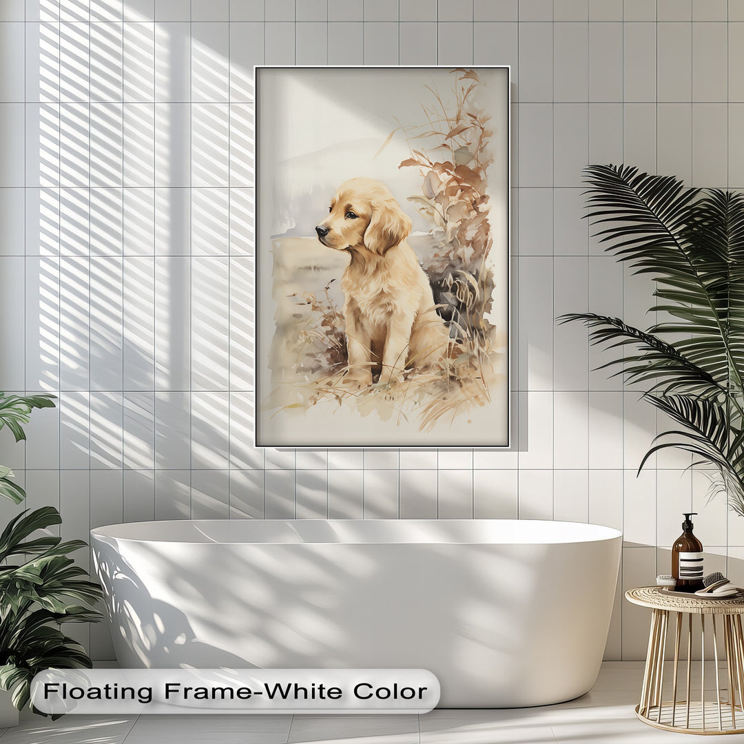 Golden Retriever in Autumn Light – Vintage Style Puppies Canvas Print