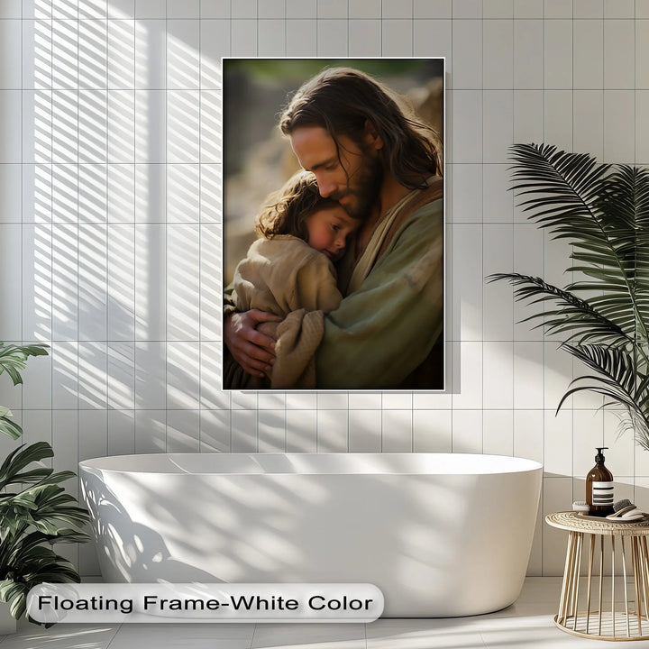 Sacred Shelter – Jesus Embracing a Child Canvas Print - MyPhotoStation
