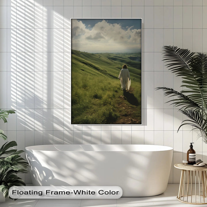 Guided by Grace – Jesus Walking Through Green Pastures Canvas Print - MyPhotoStation