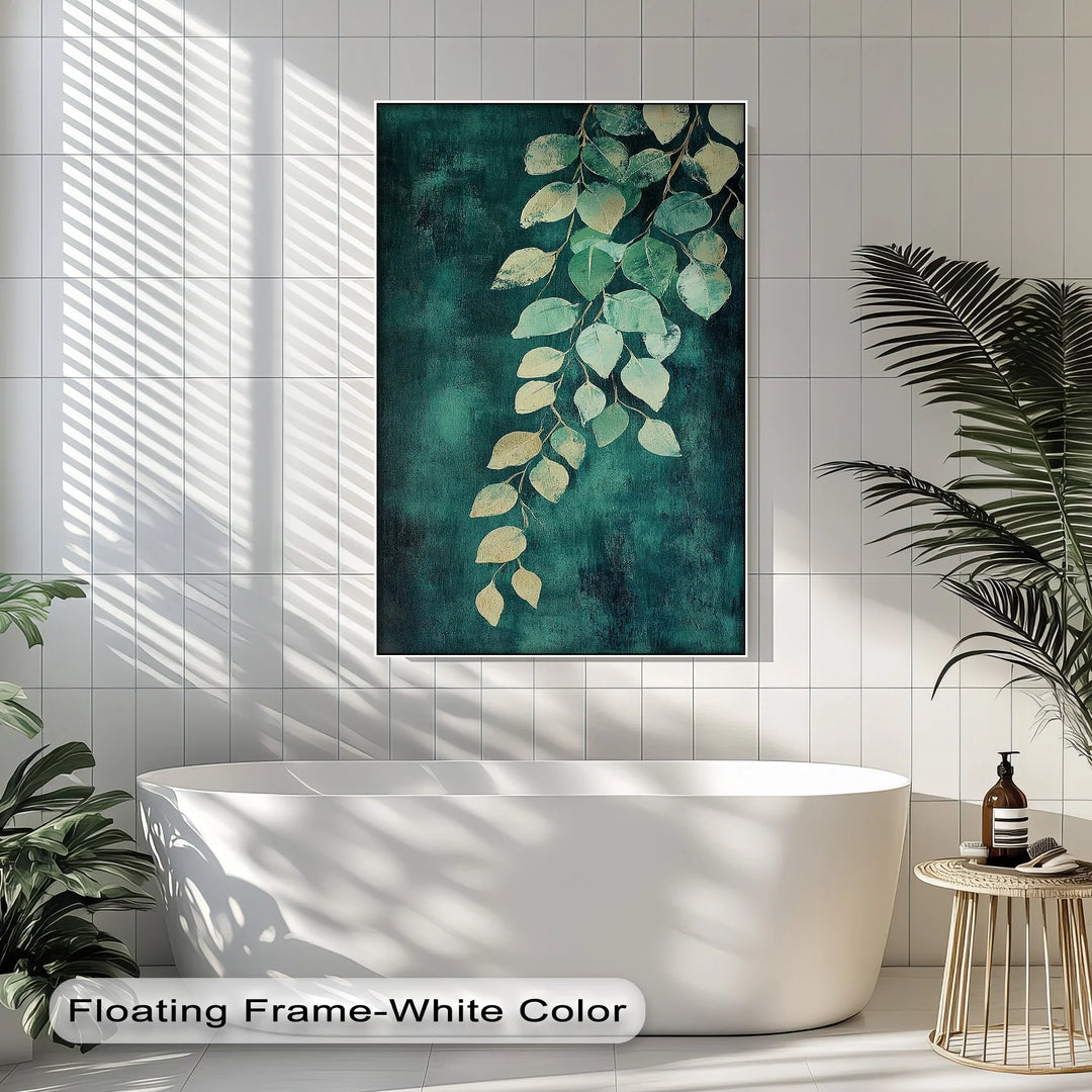 Golden Eucalyptus Cascade – Elegant Leaf Branch Canvas Print - MyPhotoStation
