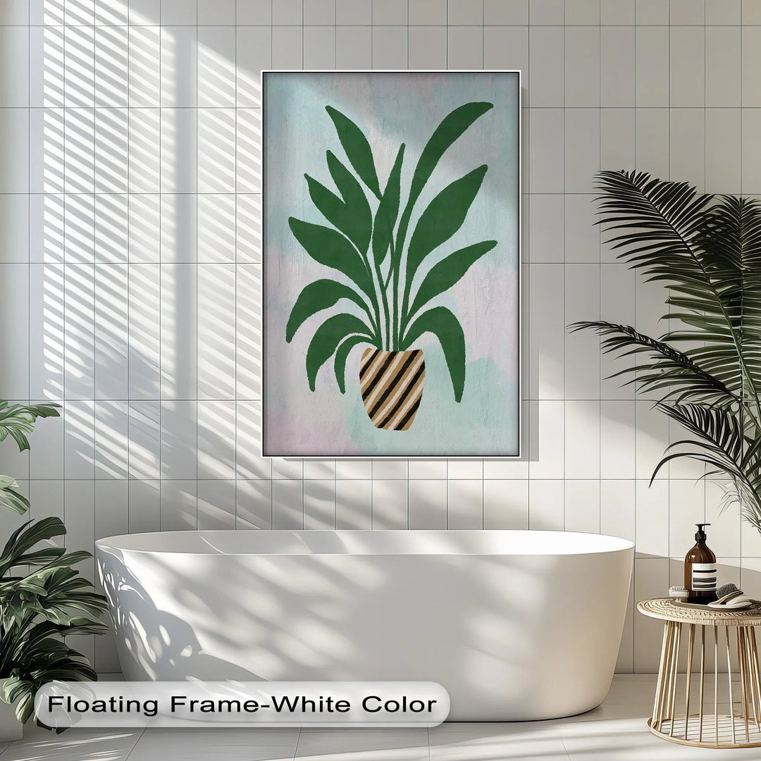 Striped Planter Botanical Art – Minimalist Green Leaf Canvas Print - MyPhotoStation